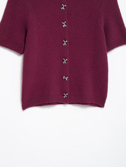 Classic Bow Button Down Knit Cardigan Top