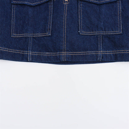 Trendy Cropped Denim Shirt and Skort Set