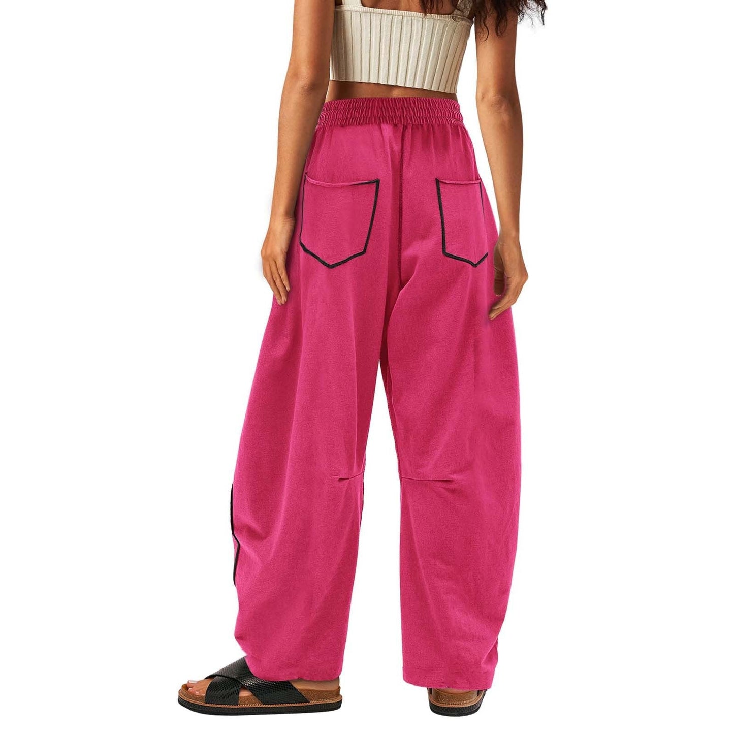 Simple Drawstring Mid-Waist Causal Pants