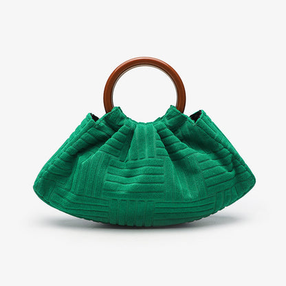 Resin Ring Handle Ruched Cloud Tote Purse