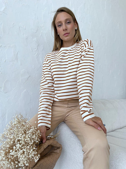 Striped Color Block Simple Loose T-Shirt