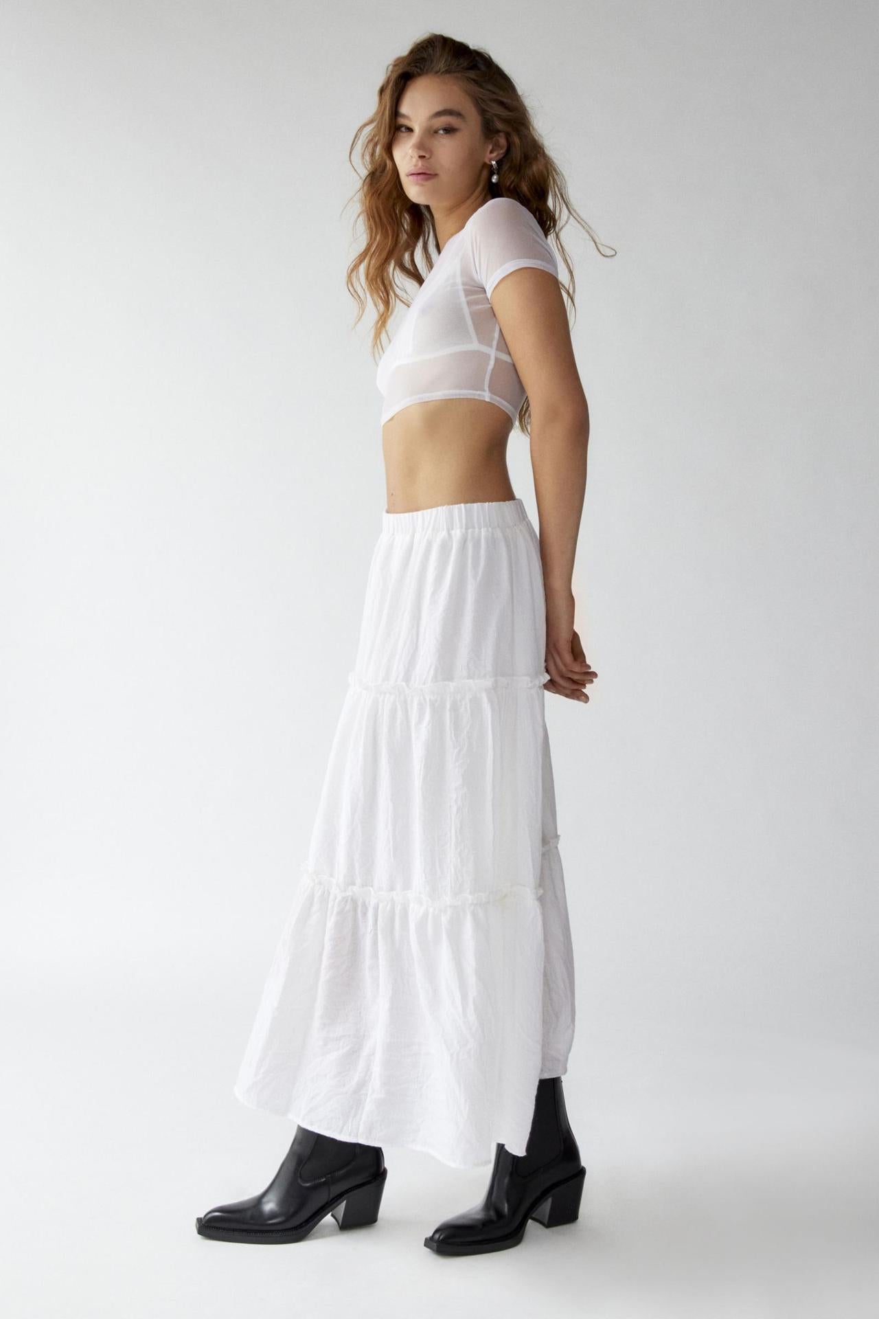 Chic Splice Pleated Lace Maxi Skirt