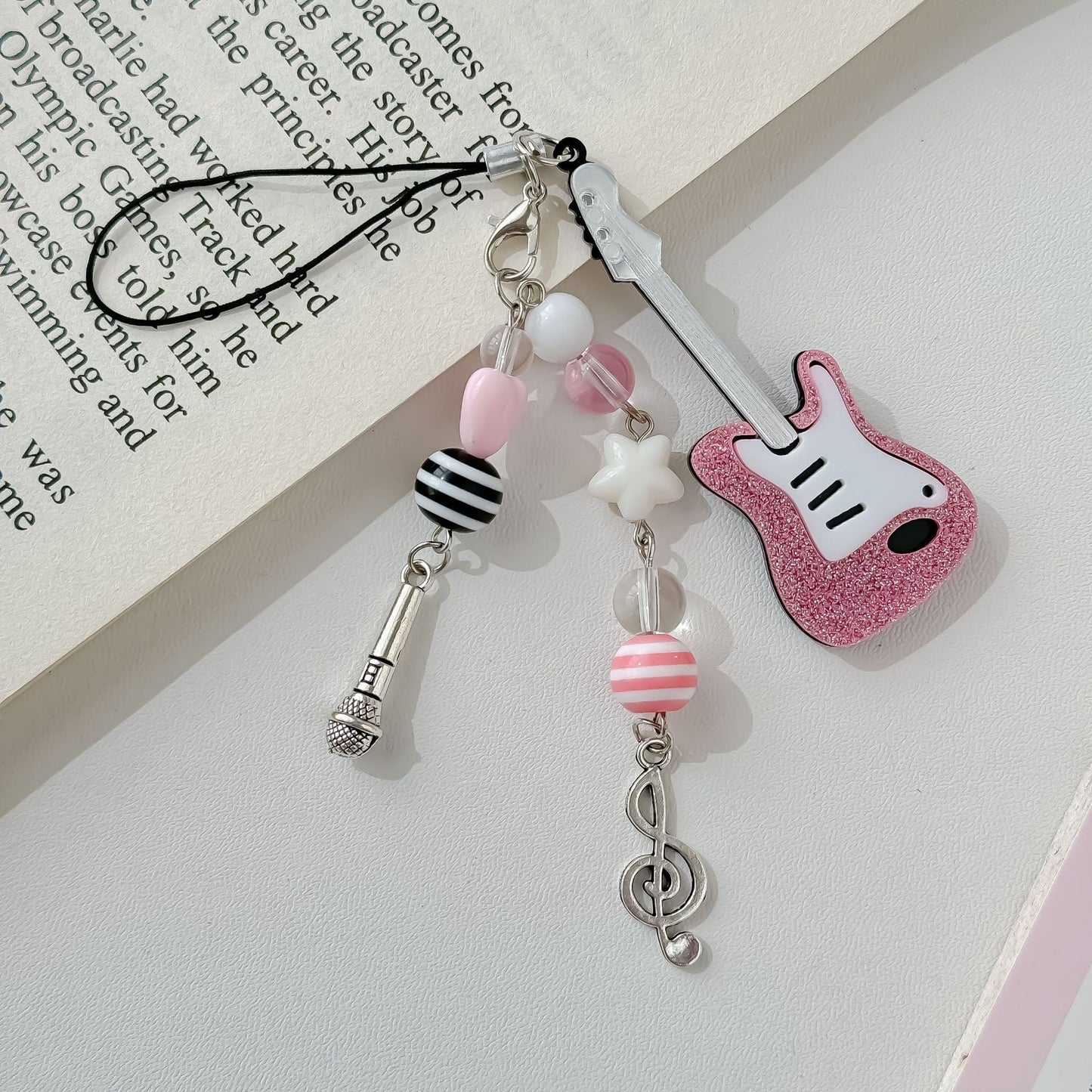 Cute Pink Violin Keychain Bag Charms