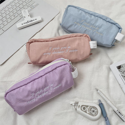 Bow Embroidered Large Capacity Pencil Pouch