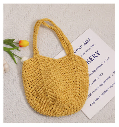 Solid Color Simple Woven Knit Handbag