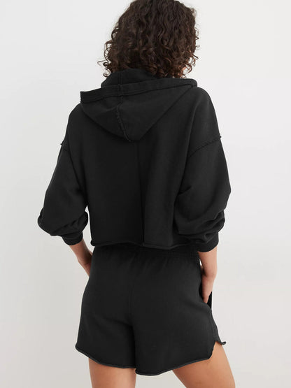 Solid Color Short Loose Hooded Sweatshirt