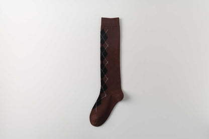 Minimalist Plaid Jacquard Cotton Calf Socks
