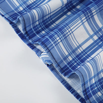 Vintage Plaid V-Neck Short Sleeve Shirt