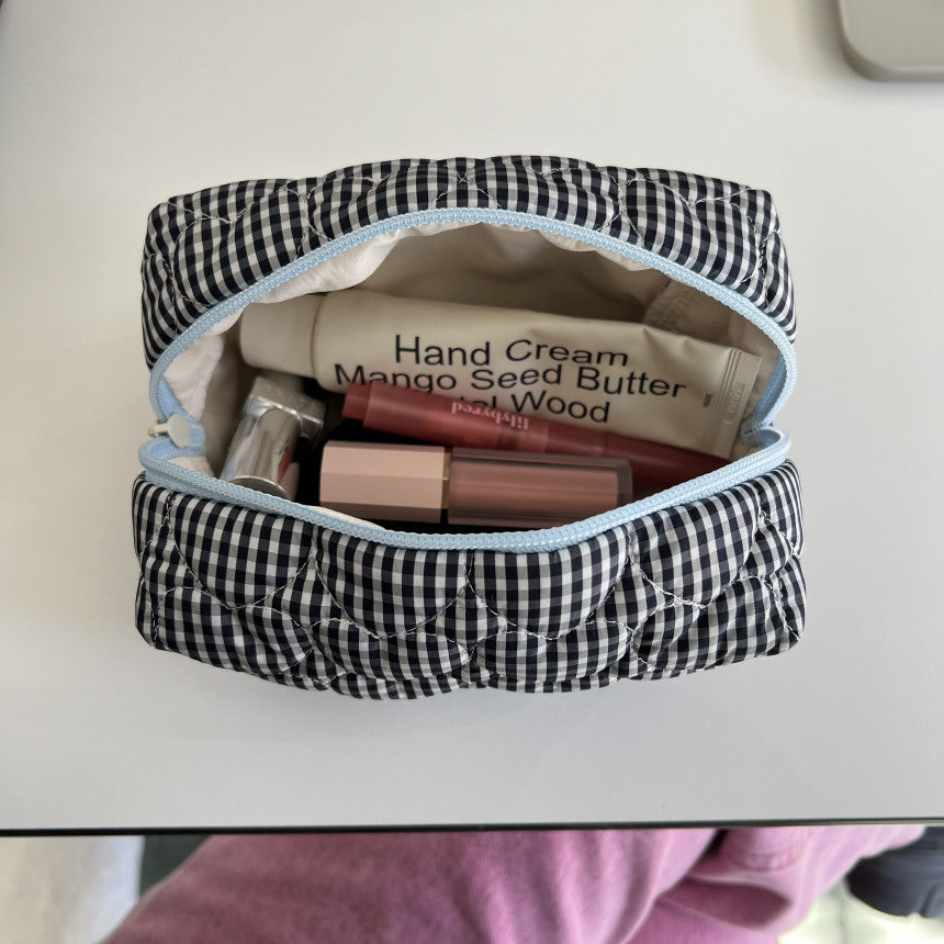 Cute Heart Plaid Travel Cosmetic Organizer