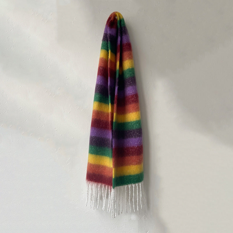 2+ Vintage Rainbow Stripe Tassel Scarves