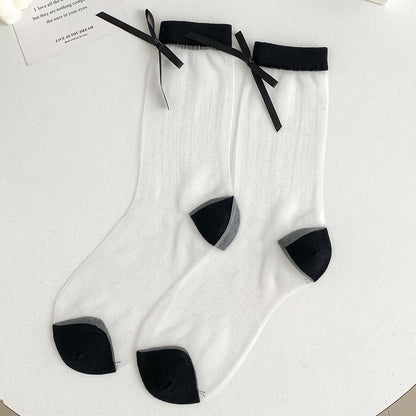 Cute Bow Ruffle Mesh Thin Socks