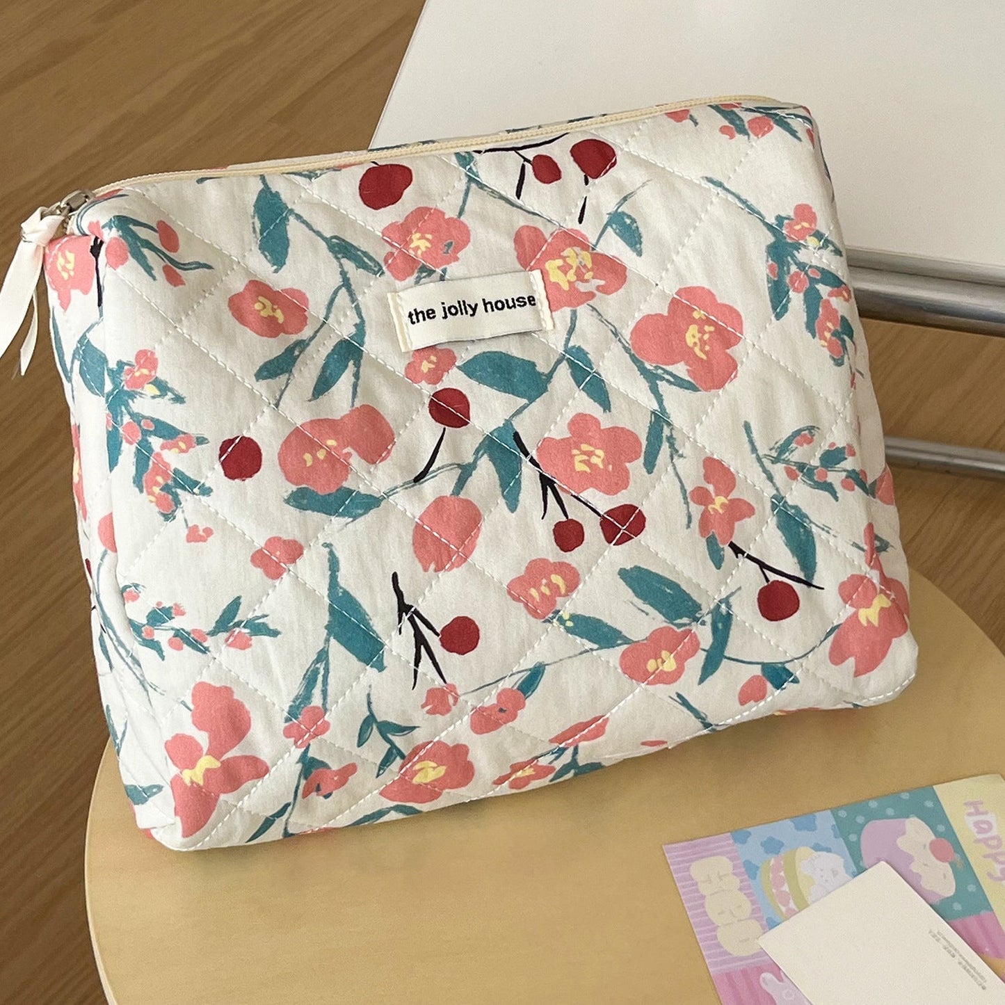 Flower Color Block Padded Make Up Bag
