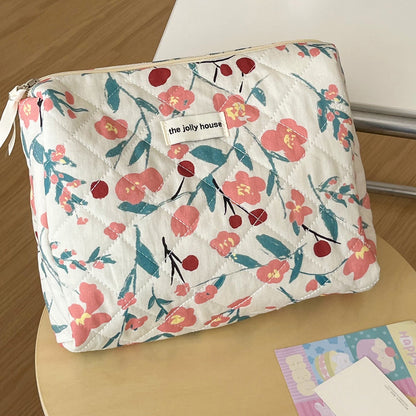 Flower Color Block Padded Make Up Bag