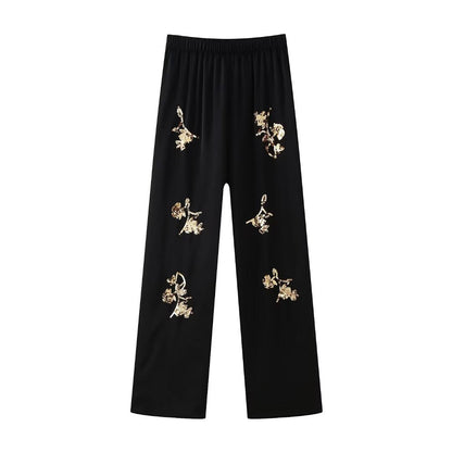 Sequin Embroidered Casual Shirt Pants Set