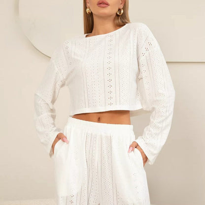 Solid Color Hollow Jacquard Loungewear Set