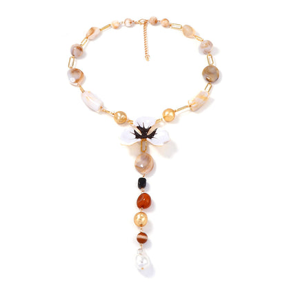 Elegant Enamel Flower Y Shaped Gold Necklace