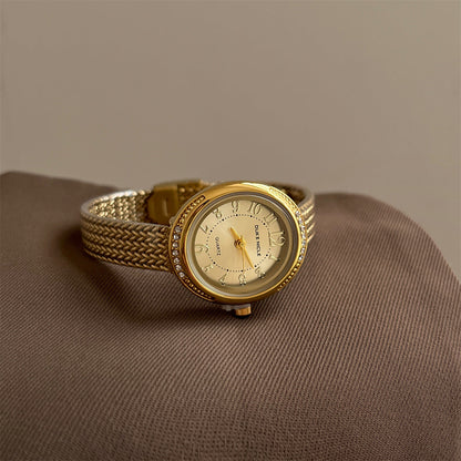 Vintage Crystal Bezel Oval Quartz Watch