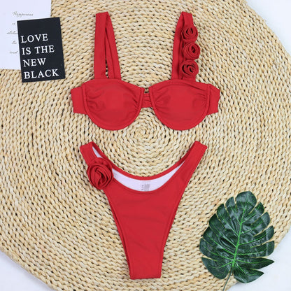 Flower Strap Bikini High Waist Triangle Sexy Swimwear