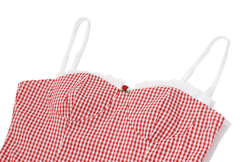 Sexy Spaghetti Strap Plaid Backless Mini Dress