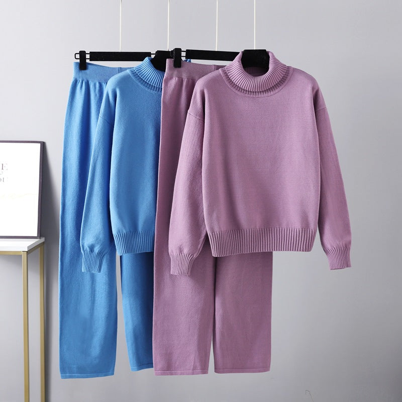 2+Solid Color High Collar Knit Sets
