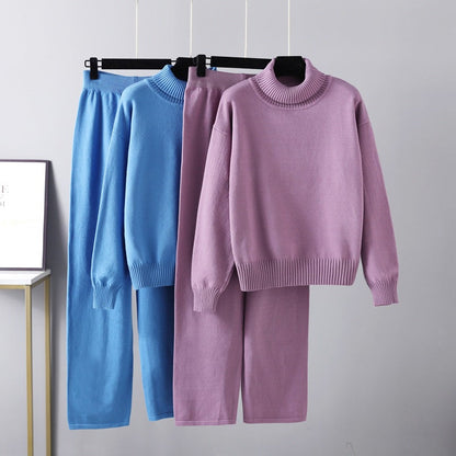 2+Solid Color High Collar Knit Sets