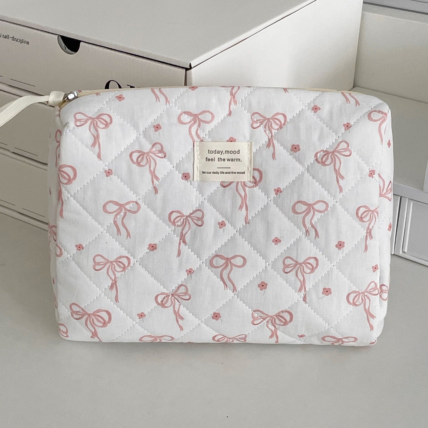 Pink Bow Print Sweet Portable Make Up Bag