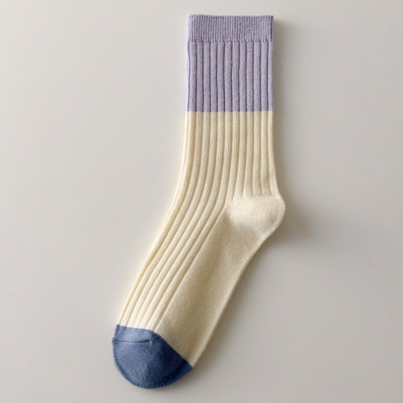 Striped Color Block Simple Ribbed Socks
