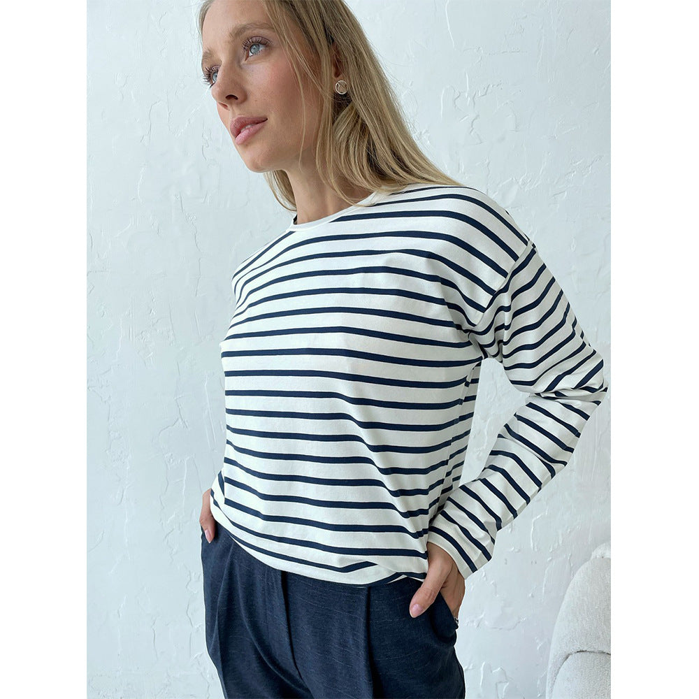 Striped Color Block Simple Loose T-Shirt