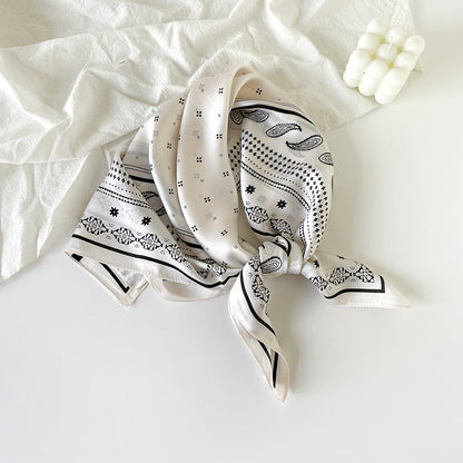 Simple Paisley Print Square Satin Scarf