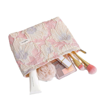 Elegant Embossed Floral Portable Makeup Bag