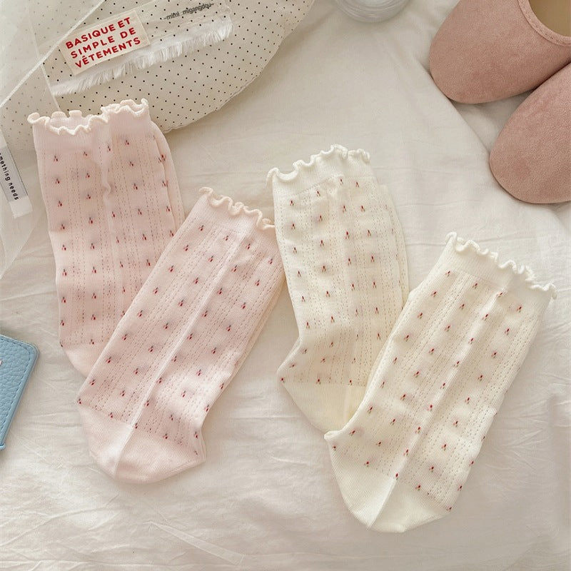 Casual Ruffle Flower Crew Cotton Socks