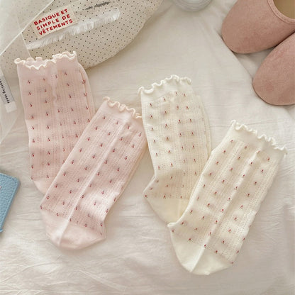 Casual Ruffle Flower Crew Cotton Socks