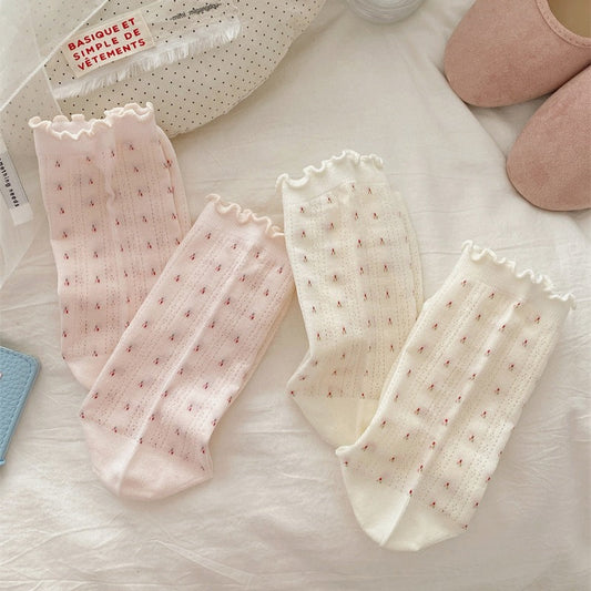 Casual Ruffle Flower Crew Cotton Socks