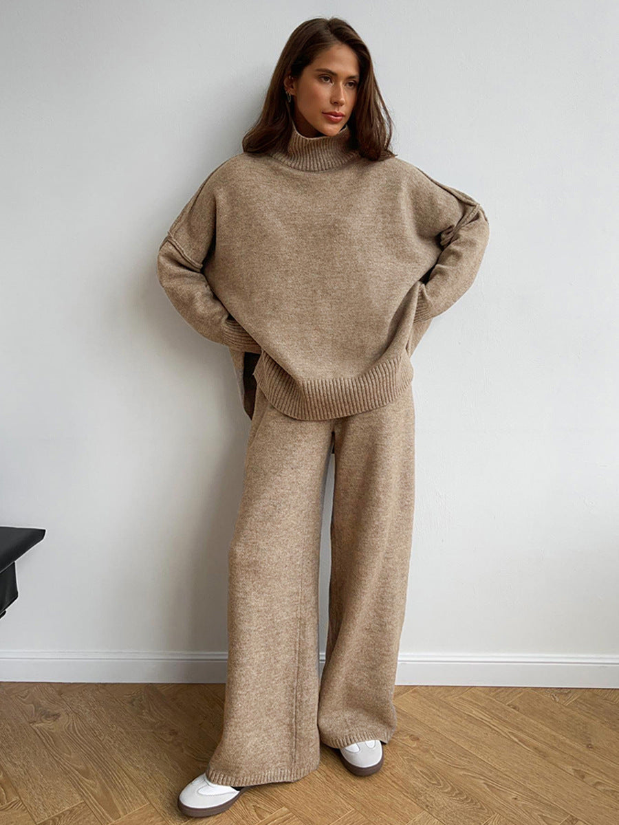 Loose High Collar Knit Sets