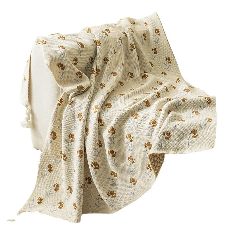 Elegant Floral Print Knit Soft Throw Blanket
