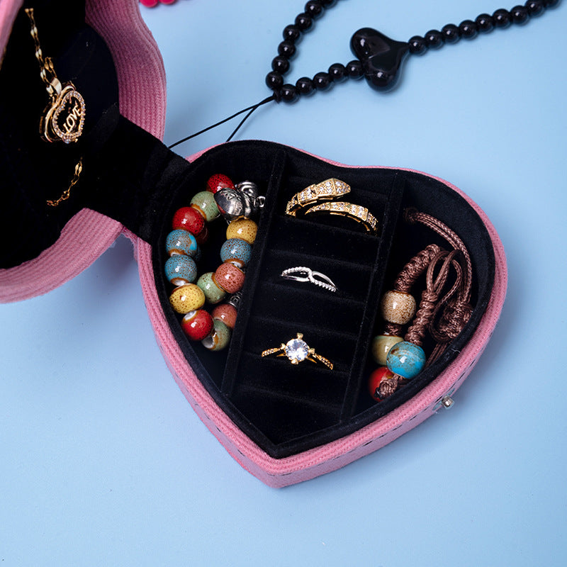 Vintage Heart Shape Embroidered Flower Jewelry Case