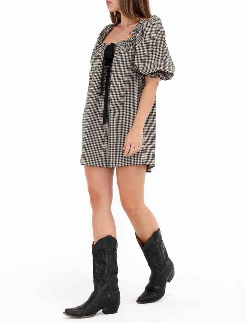 Vintage Off-Shoulder Puff Sleeve Babydoll Dress