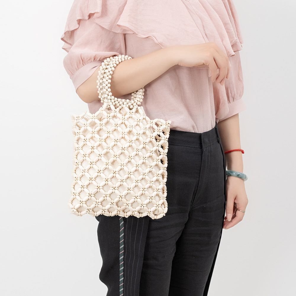 Wooden Bead Contrast Color Handbags