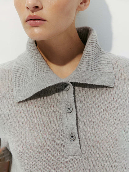 Simple Puff Sleeve Pullover Solid Knit Top