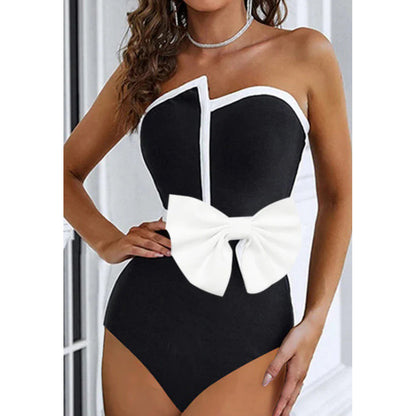 Color Block Bow Swimwear Skirt Cover