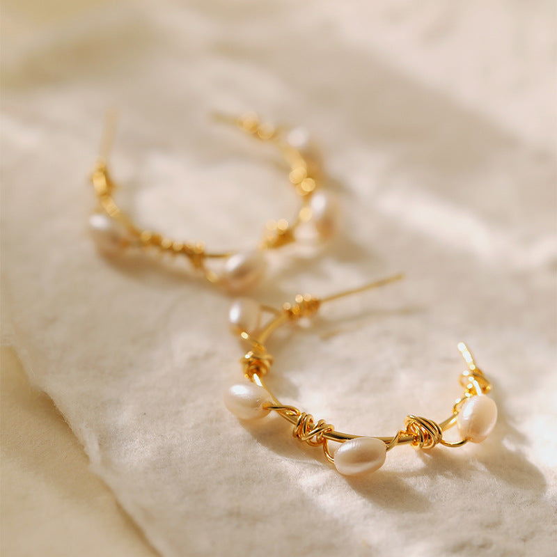 Elegant Pearl Wire Wrapped Hoop Earrings