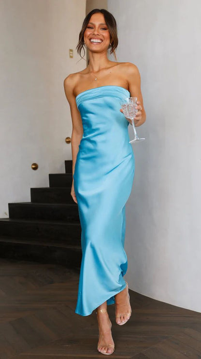 Solid Color Strapless Backless Long Dress
