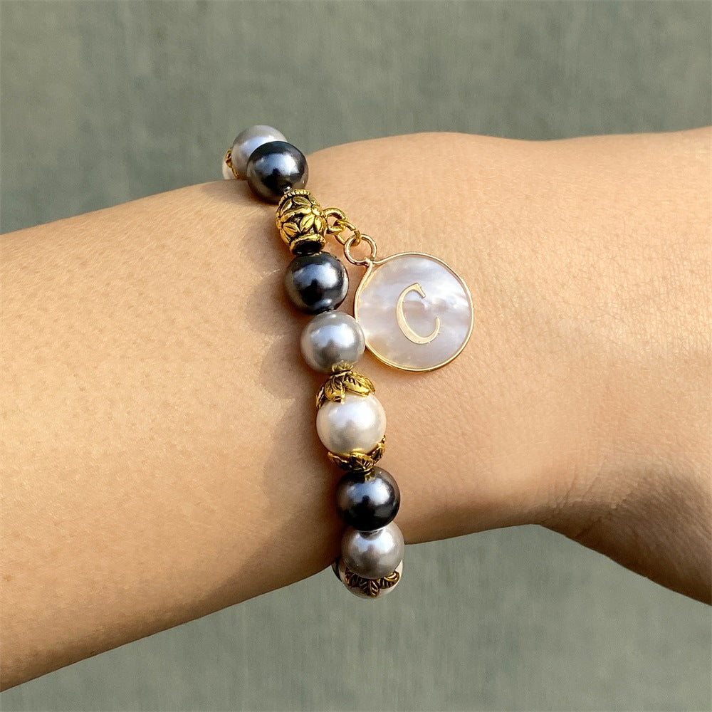 Letter Shell Pendant Pearl Beaded Bracelets