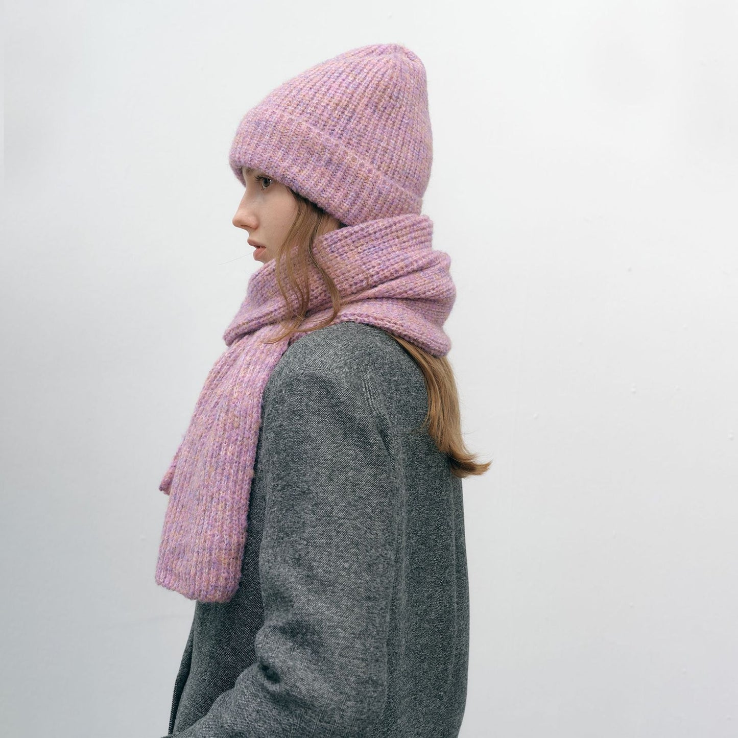 Solid Color Simple Knit Hats Scarves Set