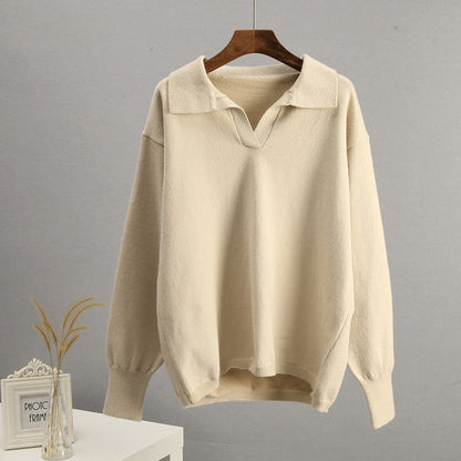Trendy Polo Collar Long Sleeve Knit Sweater