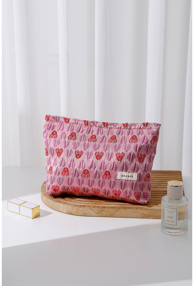 Love Jacquard Color Block Portable Cosmetic Bag