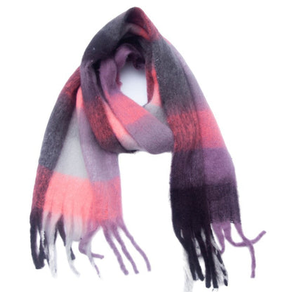 Contrast Color Plaid Tassel Scarves