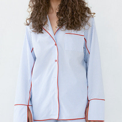 Striped Long Sleeve Cardigan Shorts Sleepwear Set