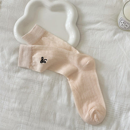 Bow Embroidered Breathable Sweet Socks