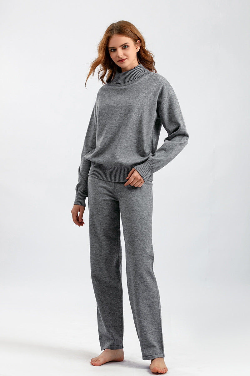 2+Solid Color High Collar Knit Sets